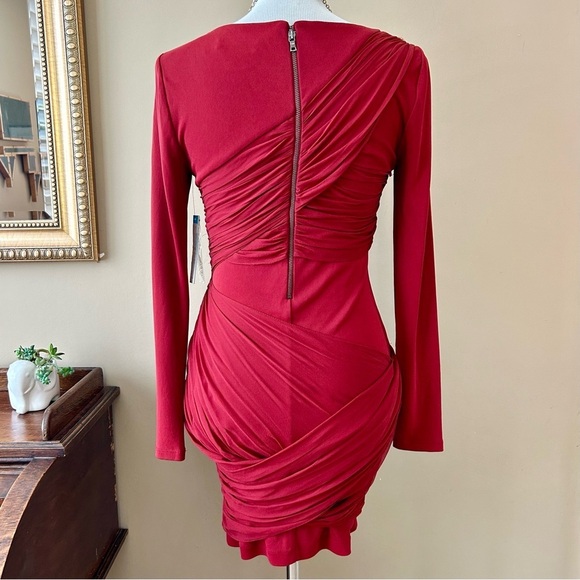 Alice + Olivia Red Silk Long Sleeve Ruched Goddess Mini Dress Size 6 NWT - Picture 8 of 16